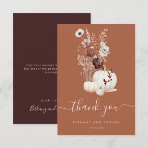 Elegant Fall Floral Pumpkin Wedding Thank You Card