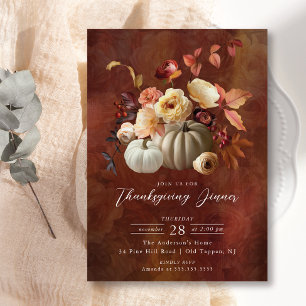 Elegant Fall Floral & Pumpkins Thanksgiving Invitation