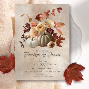 Elegant Fall Floral & Pumpkins Thanksgiving Invitation