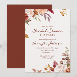 Elegant Fall Floral Tea Party Bridal Shower Invitation