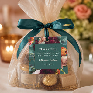 Elegant Fall Floral Teal Birthday Party Favour Tag Enclosure Card