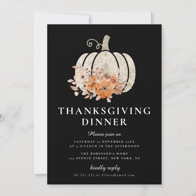 elegant fall floral thanksgiving dinner invitation (Front)