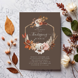 Elegant Fall Floral Thanksgiving Dinner  Invitation