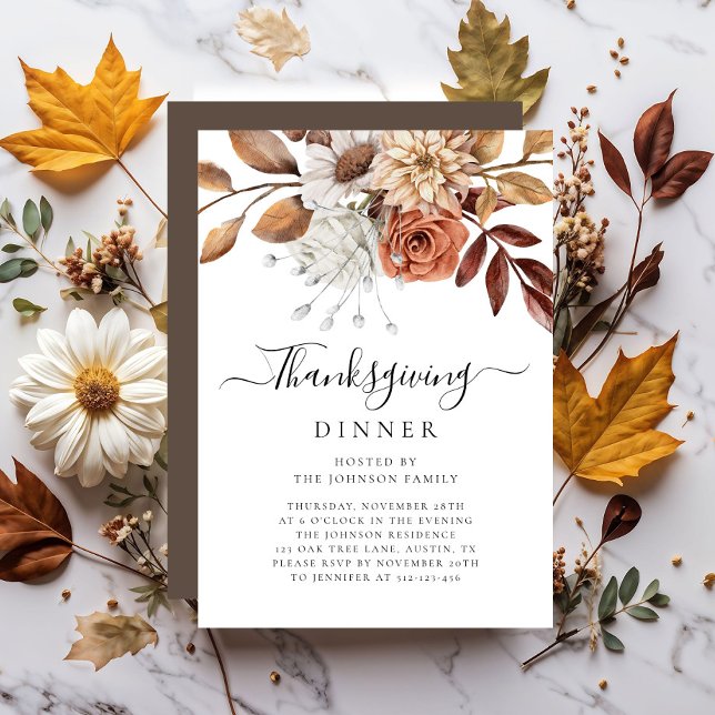 Elegant Fall Floral Thanksgiving Dinner Invitation (Elegant Fall Floral Thanksgiving Dinner Invitation)