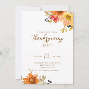 Elegant Fall Floral Thanksgiving Party Invitation