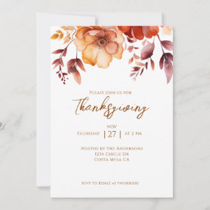 Elegant Fall Floral Thanksgiving Party  Invitation