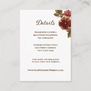 Elegant Fall Floral Watercolor Wedding Enclosure Card