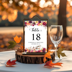 Elegant Fall Floral Watercolor Wedding Invitation Table Number
