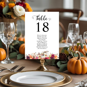 Elegant Fall Floral Watercolor Wedding Table Card