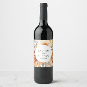 Elegant Fall Floral Watercolor Wedding Wine Label