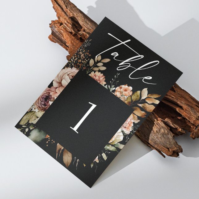 Elegant Fall Floral Wedding | Black Boho Romantic Table Number (Creator Uploaded)