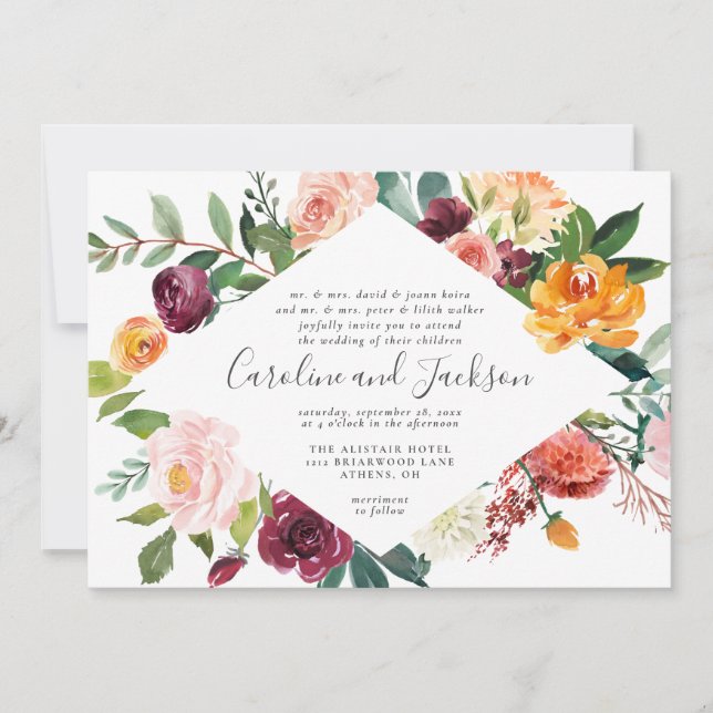 Elegant Fall Floral Wedding Invitation (Front)