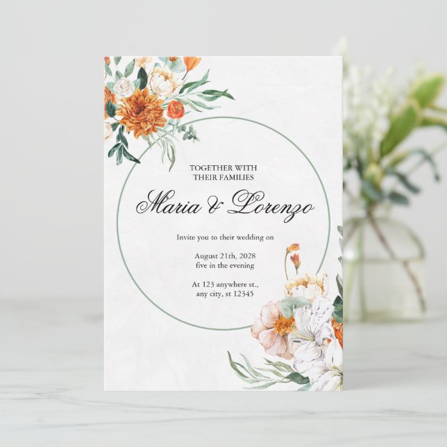 Elegant Fall Floral Wedding Invitation Watercolor (Standing Front)