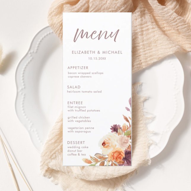 Elegant Fall Floral Wedding Menu Card (Creator Uploaded)