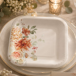 Elegant Fall Floral Wedding Paper Plate