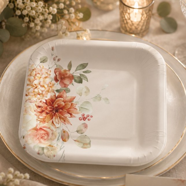 Elegant Fall Floral Wedding  Paper Plate (Creator Uploaded)