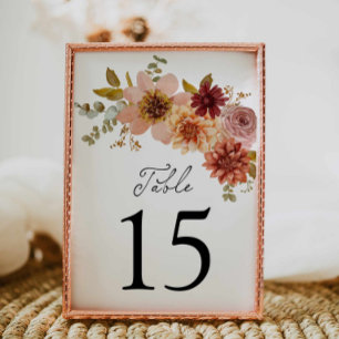 Elegant Fall Floral Wedding Table Number Sign