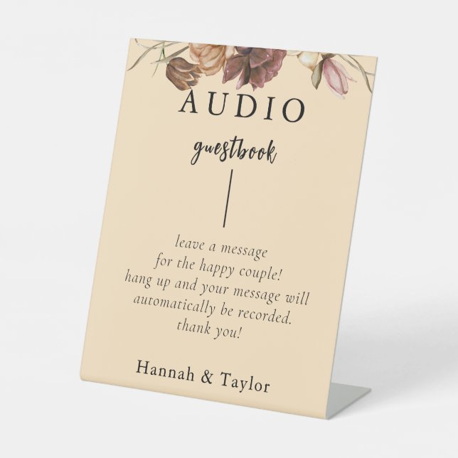 Elegant Fall Floral Wedding Telephone Guestbook Pedestal Sign (Front)