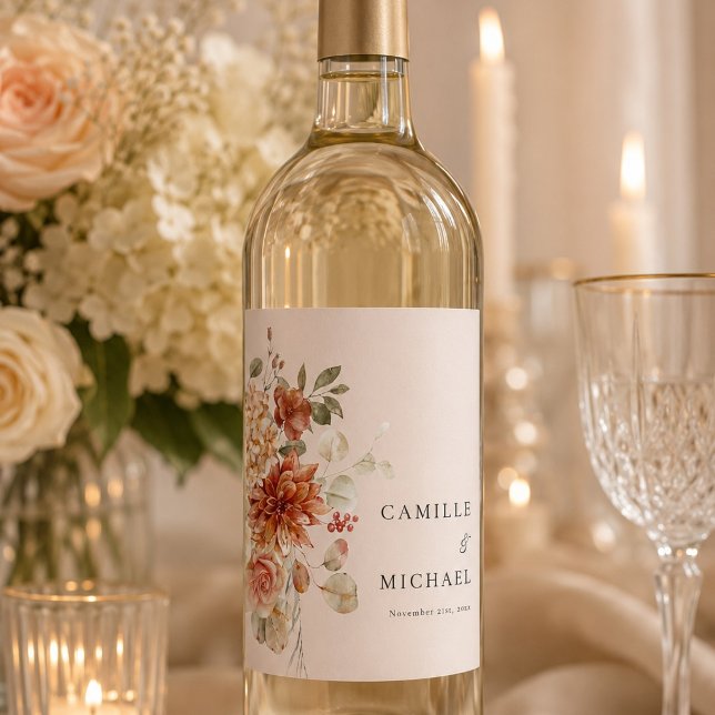 Elegant Fall Floral Wedding  Wine Label (Creator Uploaded)