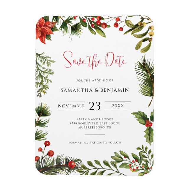 Elegant Fall Floral Winter Wedding Save the Date Magnet (Vertical)