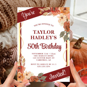 Elegant Fall Florals 50th Birthday Invitation