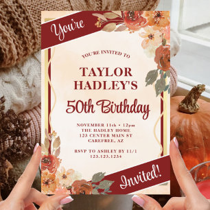 Elegant Fall Florals 50th Birthday Invitation