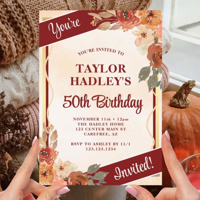 Elegant Fall Florals 50th Birthday Invitation (Creator Uploaded)