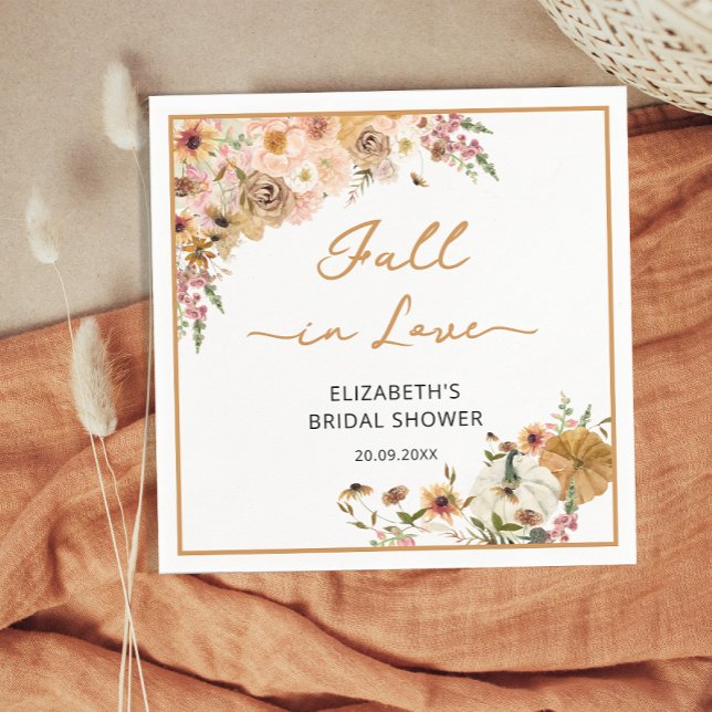 Elegant Fall Flower Pumpkin Bridal Shower Birthday Napkin (Creator Uploaded)