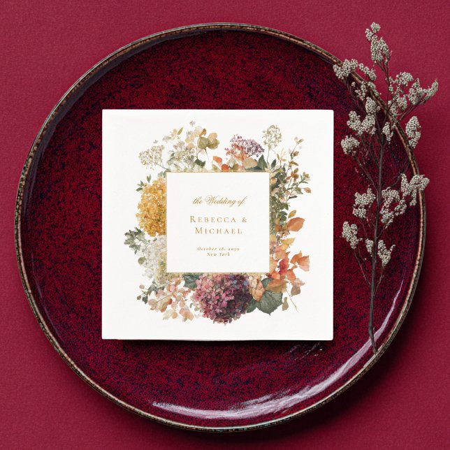 Elegant Fall Flowers Foliage Romantic Wedding Napkin (Creator Uploaded)