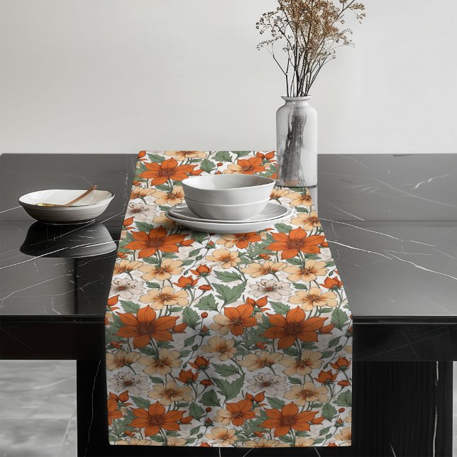 Elegant Fall Foliage and Floral Table Accent Long Table Runner (Elegant Fall Foliage and Floral Table Accent Long Table Runner)