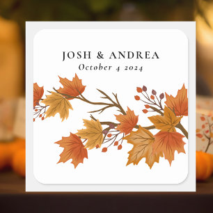 Elegant Fall Foliage Rustic Engagement Wedding  Square Sticker