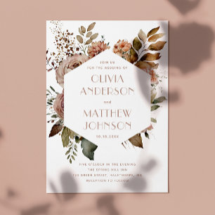 Elegant fall garden floral wedding QR code details Invitation