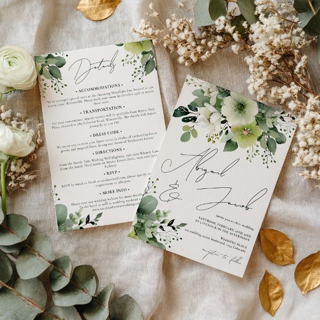Elegant Fall Greenery Floral All In One Wedding Invitation (Elegant Fall Greenery Floral All In One Wedding Invitation)