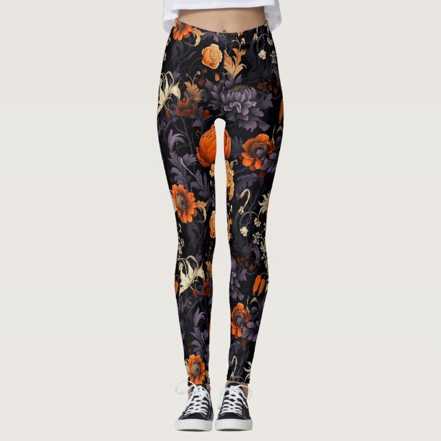 Elegant Fall Halloween Botanical Leggings (Front)