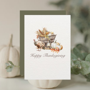 Elegant Fall Harvest Watercolor Happy Thanksgiving Holiday Card
