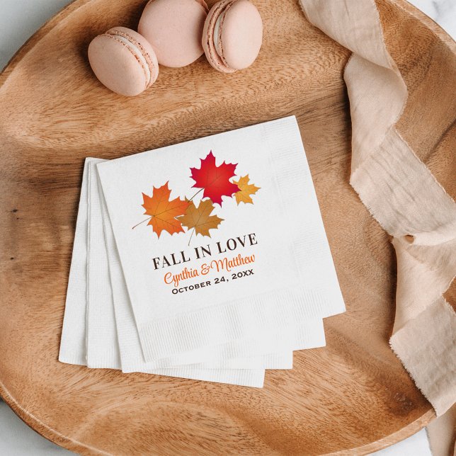 Elegant Fall in Love Autumn Leaves Wedding Napkin (Creator Uploaded)
