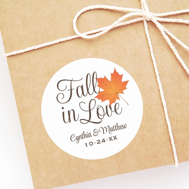 Elegant Fall in Love Autumn Wedding Monogram Classic Round Sticker (Creator Uploaded)