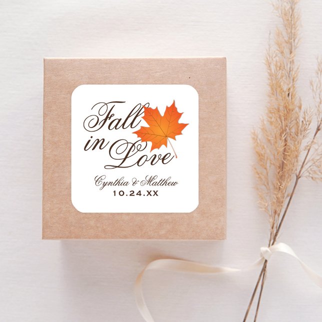 Elegant Fall in Love Autumn Wedding Monogram Square Sticker (Creator Uploaded)