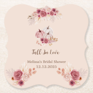 Elegant Fall In Love Boho Bridal Shower Paper Coaster
