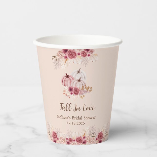 Elegant Fall In Love Boho Pink Pumpkin Paper cup (Front)