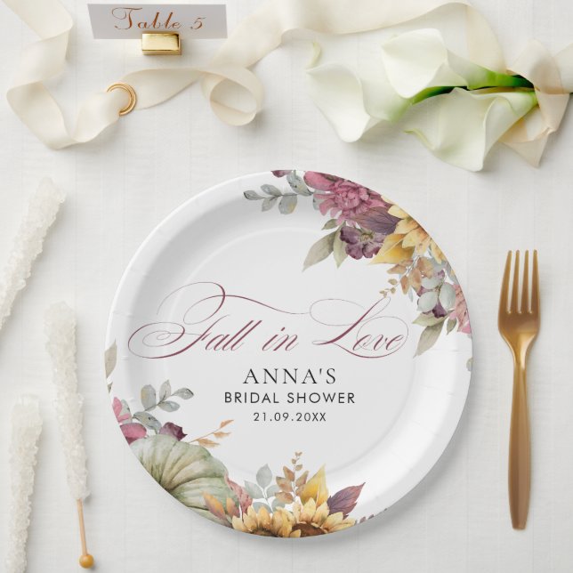 Elegant Fall In Love Bridal Shower  Paper Plate (Wedding)