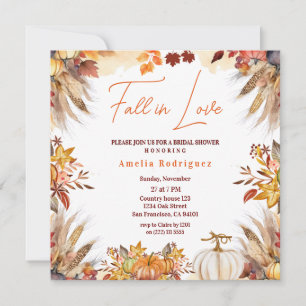 Elegant Fall in Love Bridal Shower Pumpkin Flowers Invitation