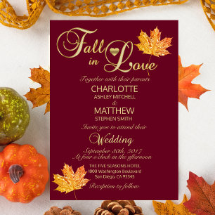 Elegant FALL in LOVE Burgundy Marsala Wedding Invitation