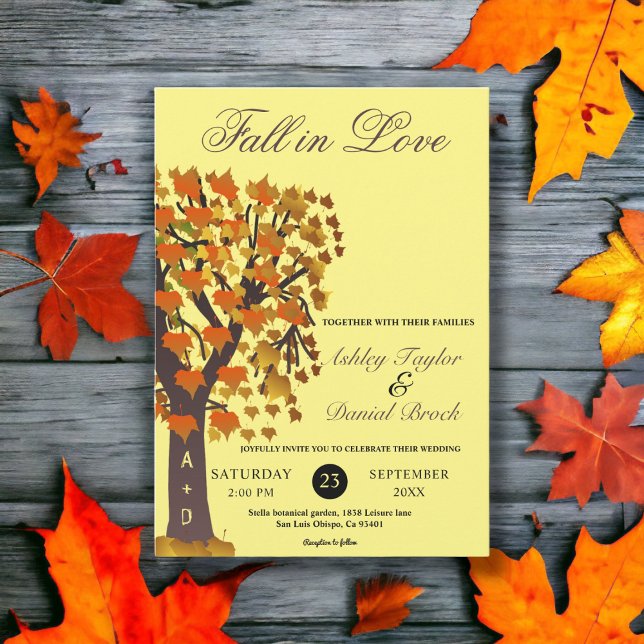 Elegant Fall in Love Carved Tree Autumn Wedding Invitation (Creator Uploaded)