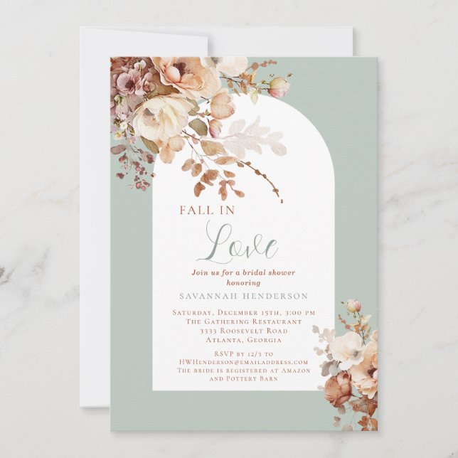 Elegant Fall In Love Floral Bridal Shower Invitation (Front)