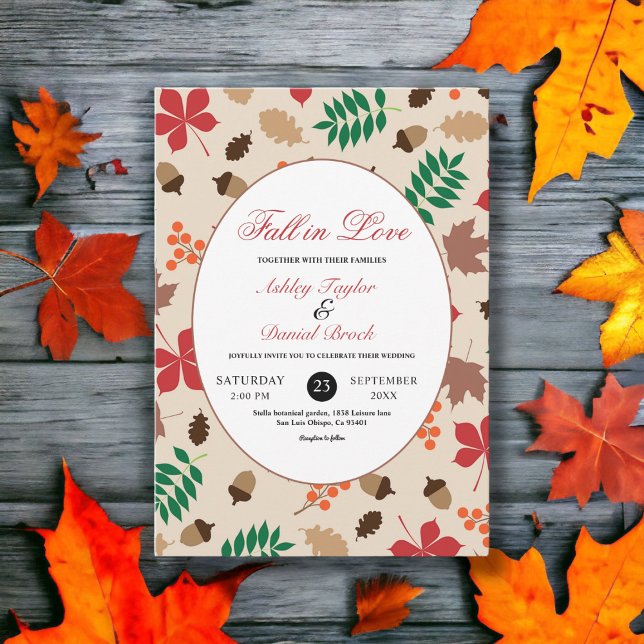 Elegant Fall in Love Leaves Autumn Floral Wedding Invitation (Creator Uploaded)