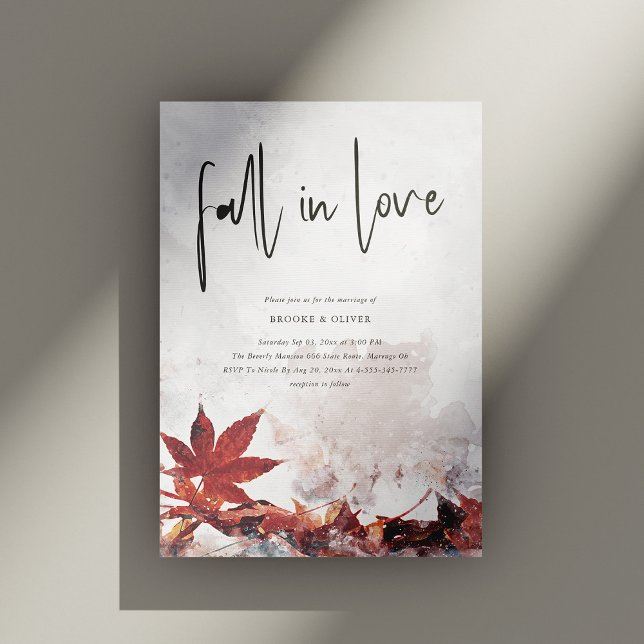 Elegant Fall in Love Maple Leaves Autumn Wedding Invitation (Elegant 'Fall in Love' Maple Leaves Wedding Invitation Personalized)