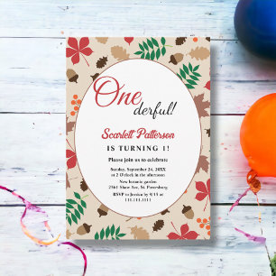 Elegant Fall Leaves Autumn Floral 1st Birthday Invitation
