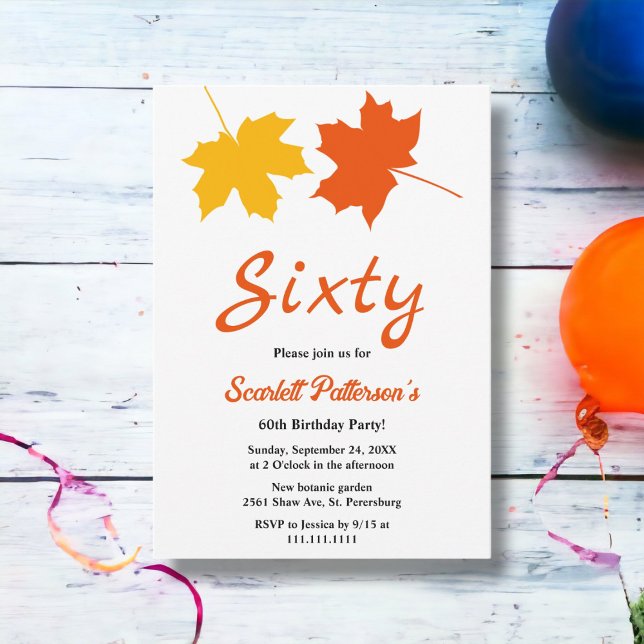 Elegant Fall Leaves Autumn Floral 60th Birthday Invitation (Creator Uploaded)