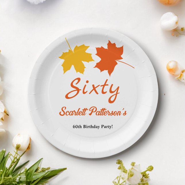 Elegant Fall Leaves Autumn Floral 60th Birthday Paper Plate (Creator Uploaded)